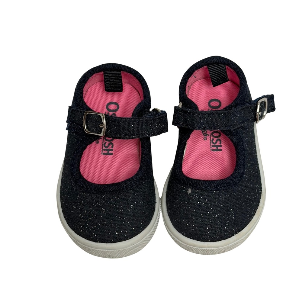 OshKosh Bgosh‎ Girls Navy Blue Glitter Mary Jane Sneakers Shoes Size 2 Toddler